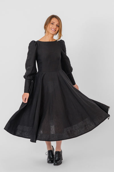 Hawthorn Dress, Long Sleeve, Black Pansy
#color_black-pansy