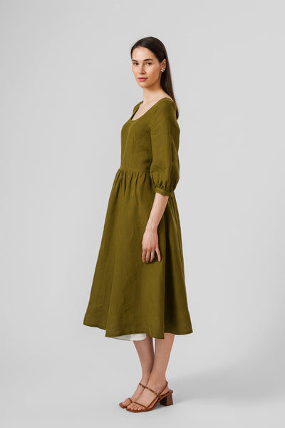 Carmen dress, 3/4 sleeves,#color_rosemary-green