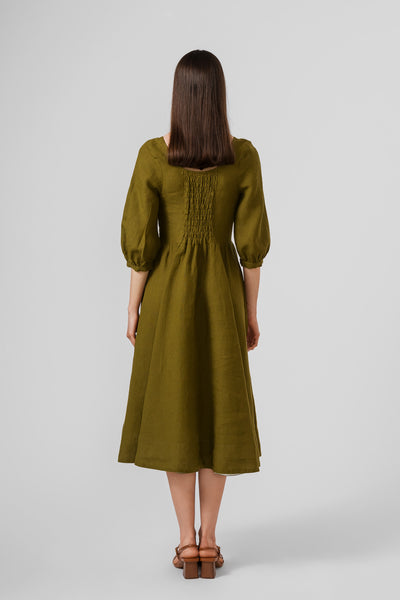 Carmen dress, 3/4 sleeves,#color_rosemary-green