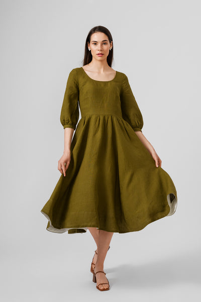 Carmen dress, 3/4 sleeves#color_rosemary-green