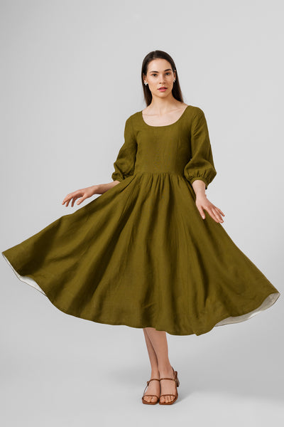 Carmen dress, 3/4 sleeves,#color_rosemary-green