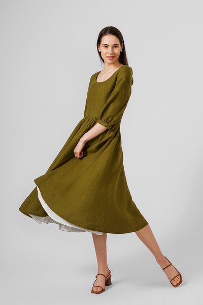 Carmen dress, 3/4 sleeves,#color_rosemary-green