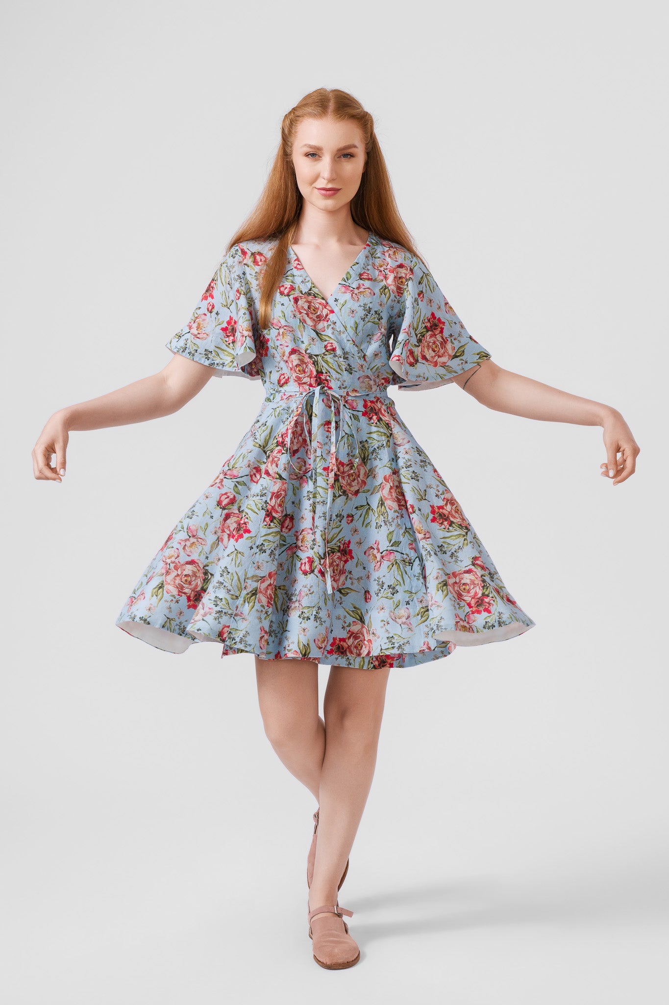 Mini Wrap Dress, Butterfly Sleeve, Blue Romance#color_blue-romance