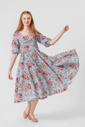 Carmen Dress, 3/4 sleeves,#color_blue-romance