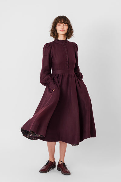 Abigail Dress, Long Sleeve, Twill Linen, #color_royal-grape