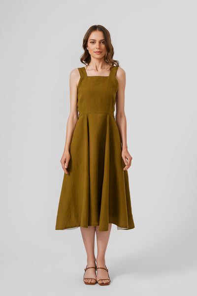 Pinafore Dress, Sleeveless, Moss Green#color_moss-green