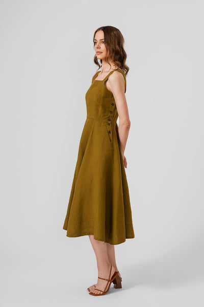 Pinafore Dress, Sleeveless, Moss Green#color_moss-green