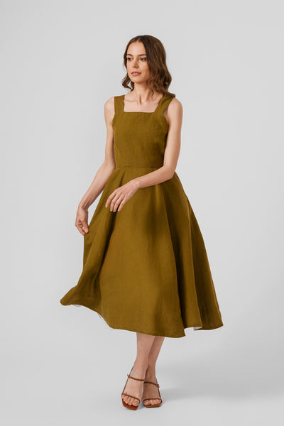 Pinafore Dress, Sleeveless, Moss Green#color_moss-green
