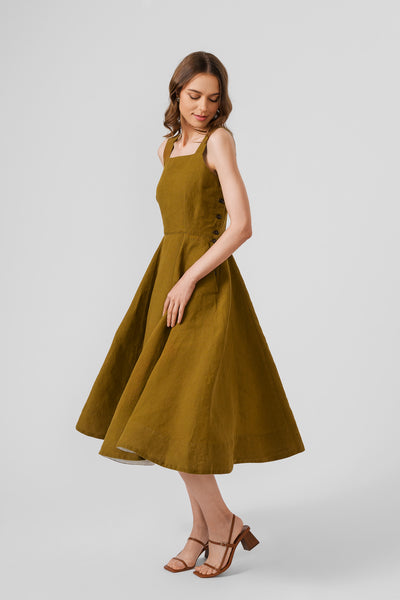 Pinafore Dress, Sleeveless, Moss Green#color_moss-green
