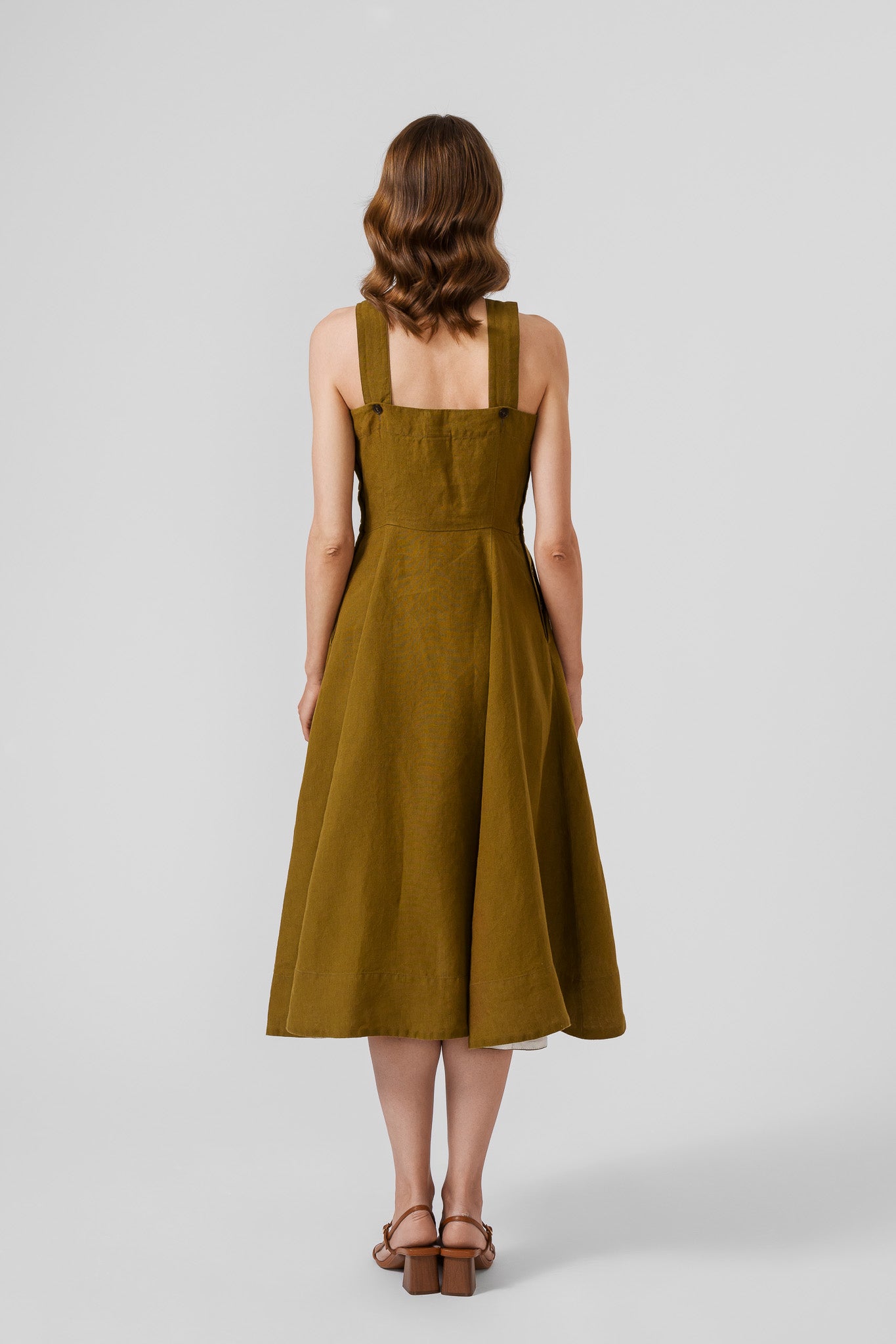 Pinafore Dress, Sleeveless, Moss Green#color_moss-green