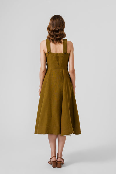 Pinafore Dress, Sleeveless, Moss Green#color_moss-green