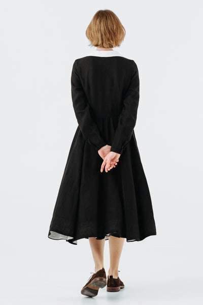 Classic Dress with Embroidered Golden Fields Collar, Long Sleeve, Black Pansy#color_black-pansy