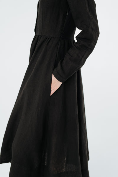 Classic Dress with Embroidered Golden Fields Collar, Long Sleeve, Black Pansy#color_black-pansy