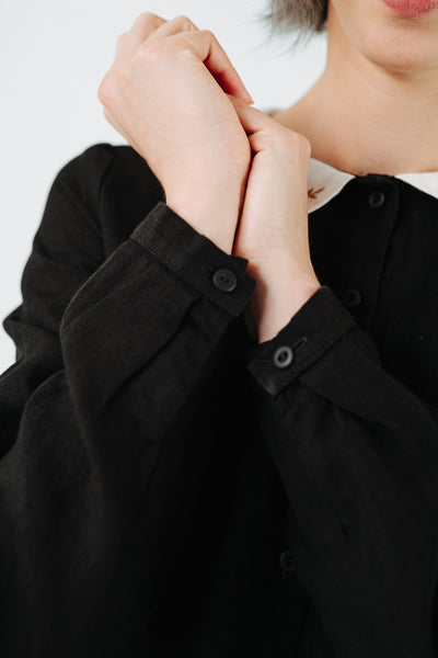 Classic Dress with Embroidered Golden Fields Collar, Long Sleeve, Black Pansy#color_black-pansy
