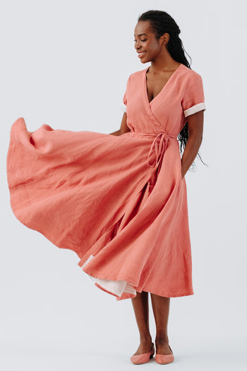 Wrap Dress, Short Sleeve, Vintage Pink#color_vintage-pink