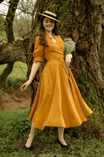 Darcy Dress, Short Sleeve, Marigold#color_marigold