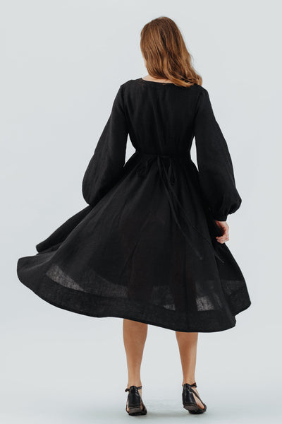 Diane Dress, Long Sleeve, Black Pansy#color_black-pansy