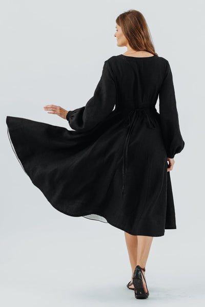 Diane Dress, Long Sleeve, Black Pansy#color_black-pansy