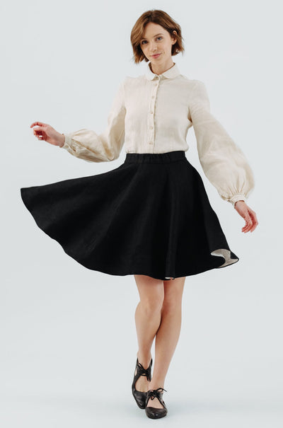 Mini Classic Skirt, Twill Linen, Black Herringbone#color_black-herringbone