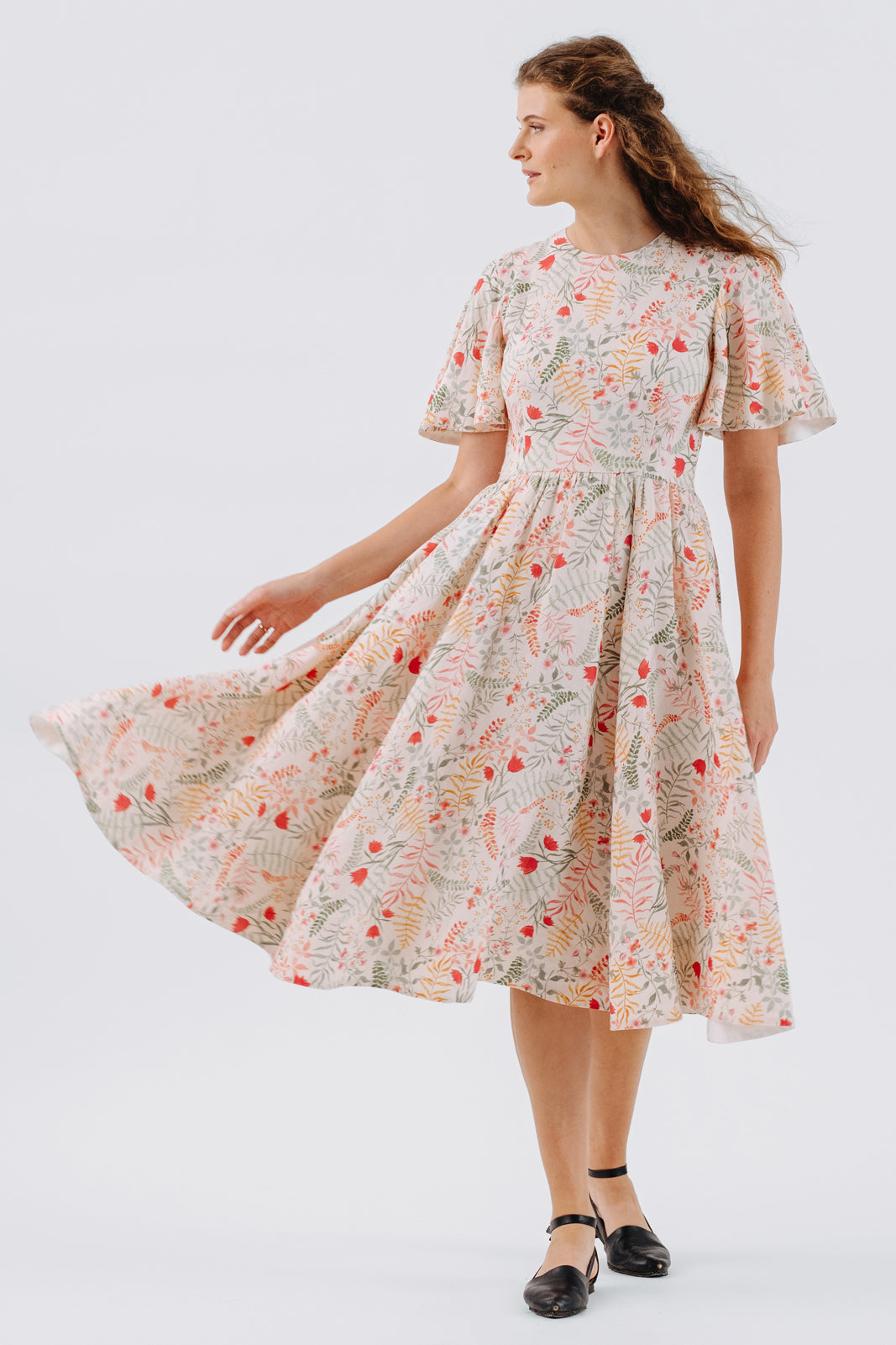 Butterfly Sleeve Dress, Short Sleeve, Whimsical Garden#color_whimsical-garden