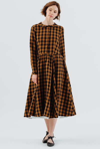 Classic Dress, Long Sleeve, Brown Checkers#color_brown-checkers