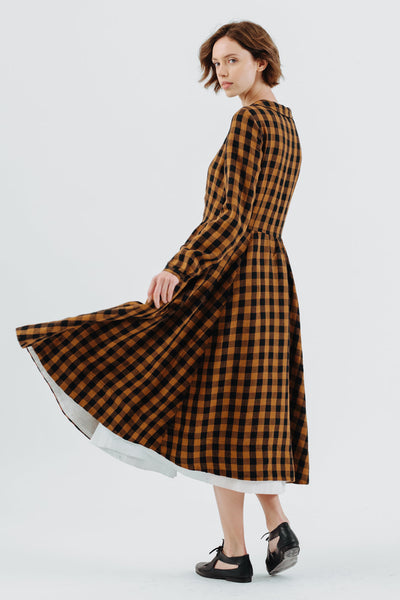 Classic Dress, Long Sleeve, Brown Checkers#color_brown-checkers