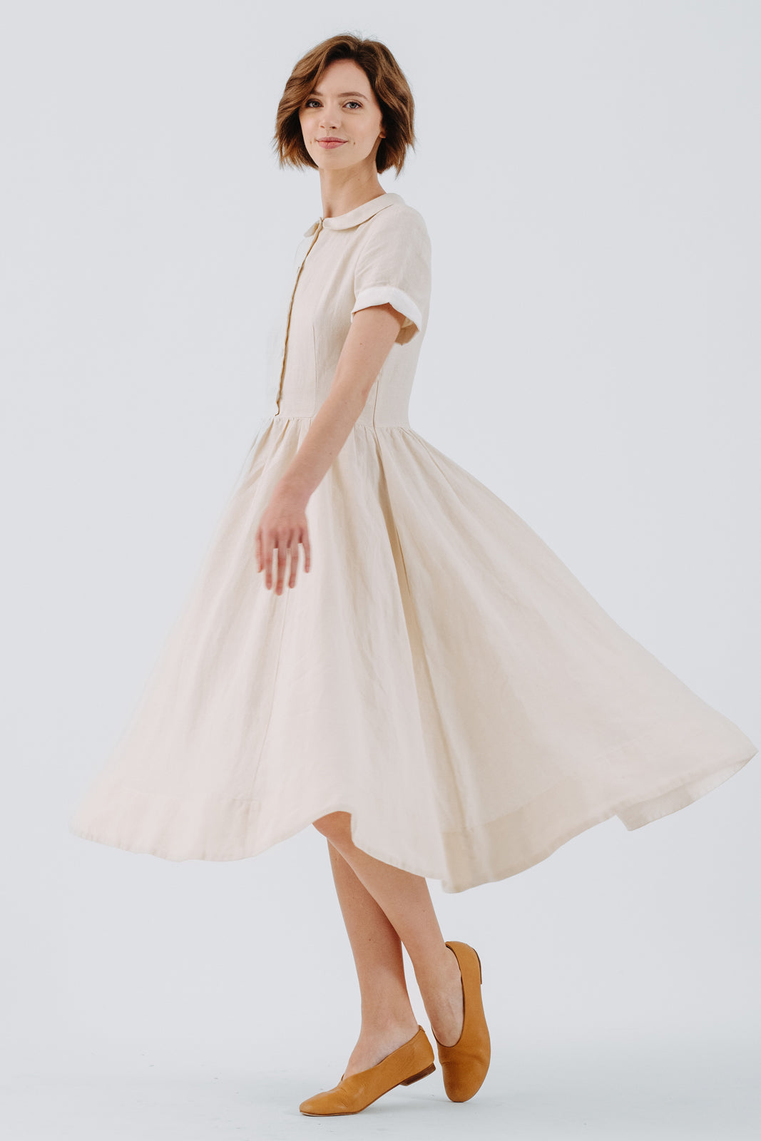 Classic Dress, Short Sleeve, Hemp, Milky White