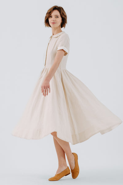 Classic Dress, Short Sleeve, Hemp, Milky White