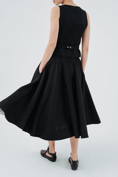 Classic Skirt, Twill Linen, Black Herringbone#color_black-herringbone