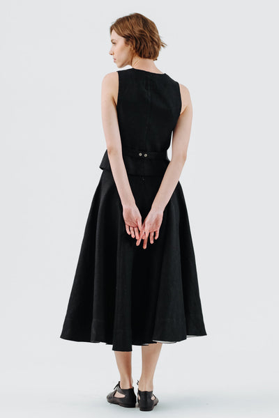 Classic Skirt, Twill Linen, Black Herringbone#color_black-herringbone