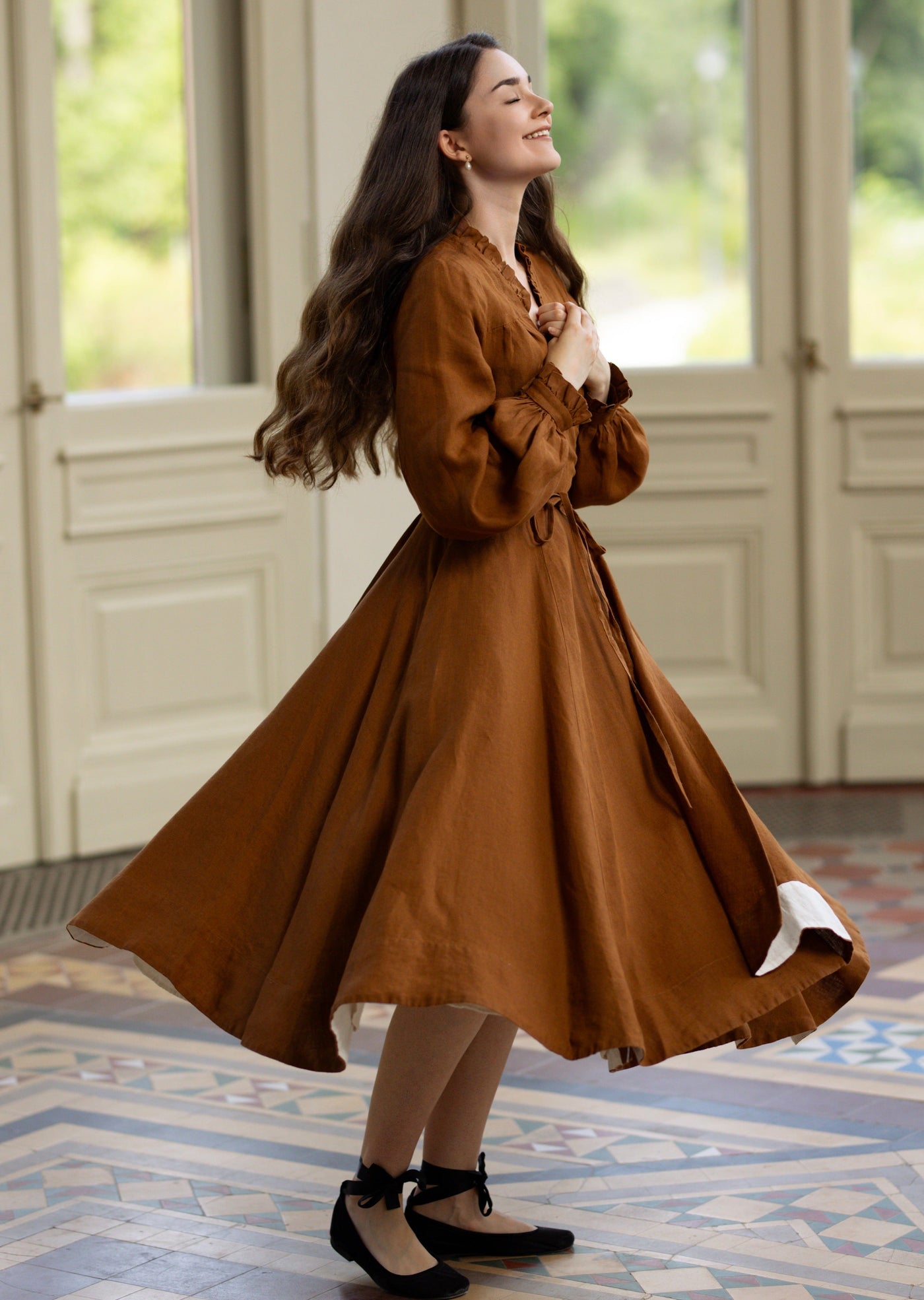 Darcy Dress, Long Sleeve, Warm Brown#color_warm-brown