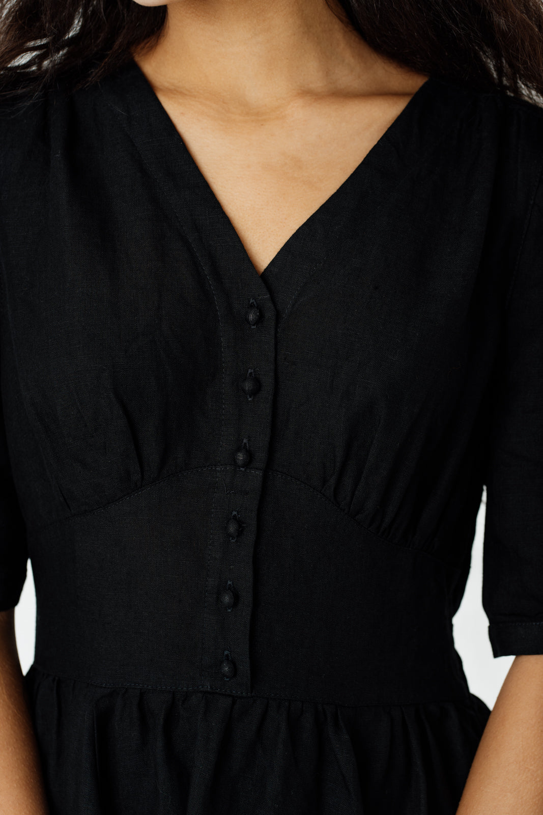 Diane Dress, Puffed Sleeve, Black Pansy#color_black-pansy