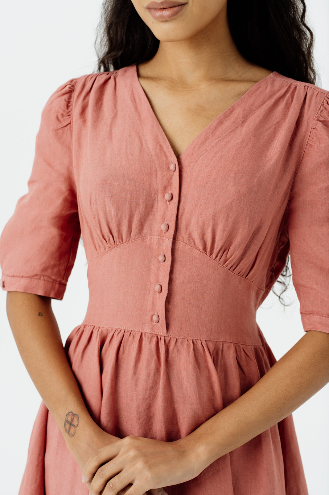 Diane Dress, Puffed Sleeve, Vintage Pink#color_vintage-pink