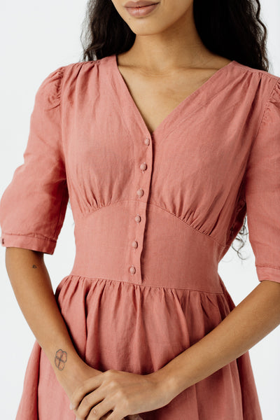 Diane Dress, Puffed Sleeve, Vintage Pink#color_vintage-pink