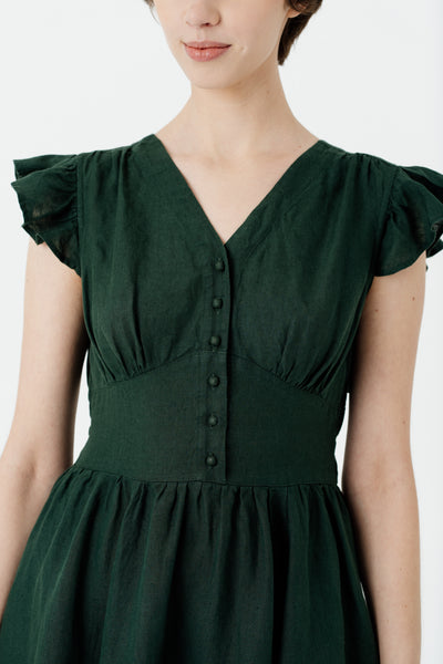 Diane Dress, Ruffle Sleeve, Evergreen#color_evergreen