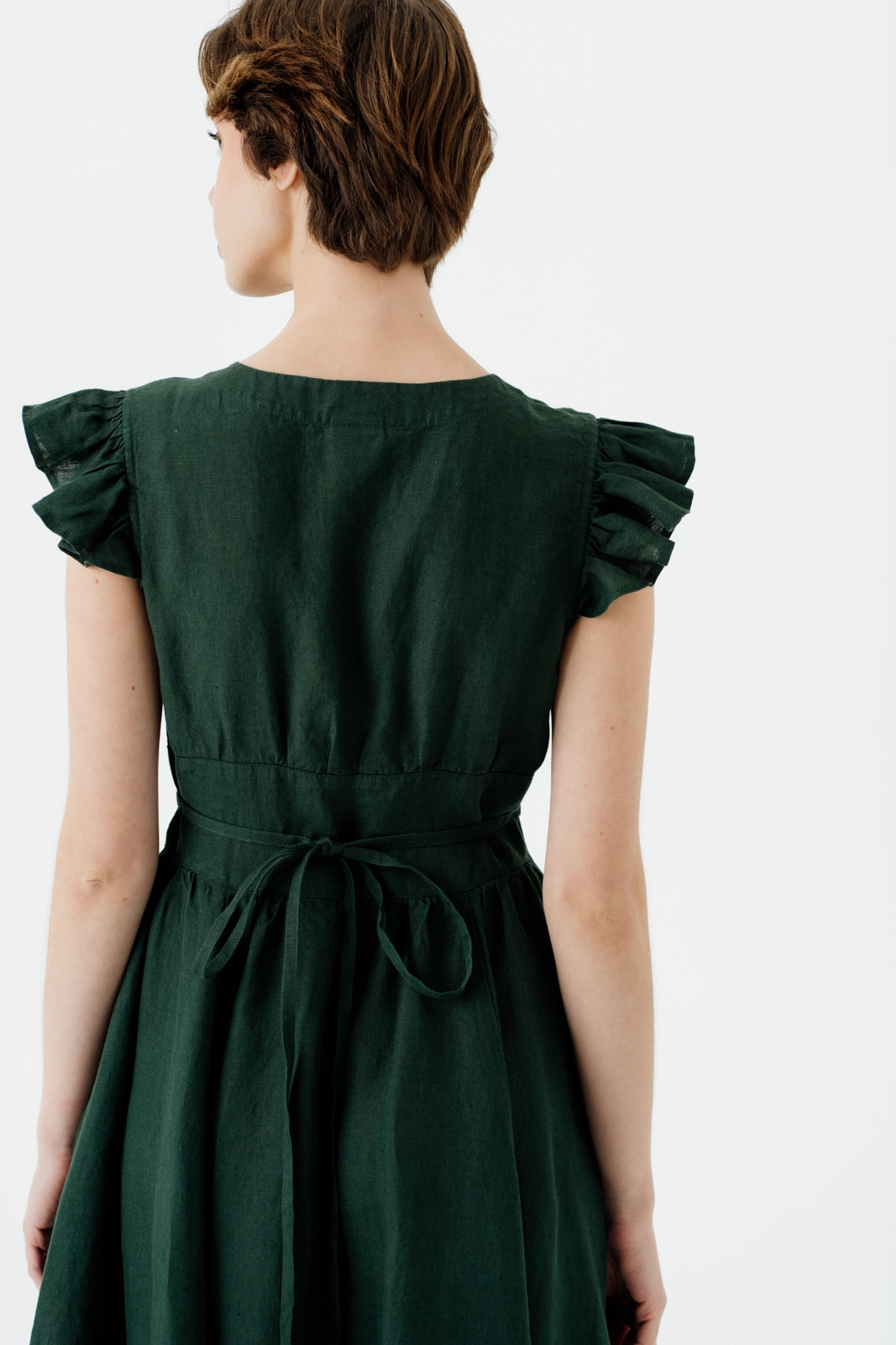 Diane Dress, Ruffle Sleeve, Evergreen#color_evergreen