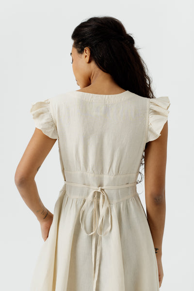 Diane Dress, Ruffle Sleeve, Hemp, Milky White#color_milky-white