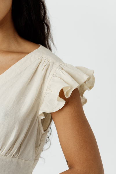 Diane Dress, Ruffle Sleeve, Hemp, Milky White#color_milky-white
