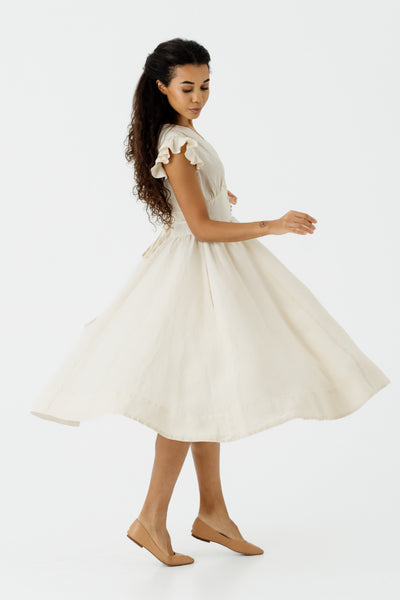 Diane Dress, Ruffle Sleeve, Hemp, Milky White#color_milky-white