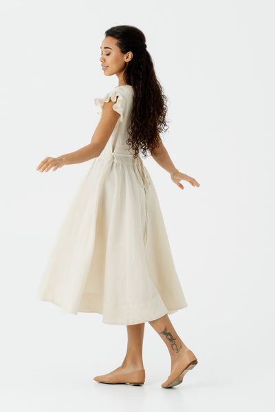 Diane Dress, Ruffle Sleeve, Hemp, Milky White#color_milky-white