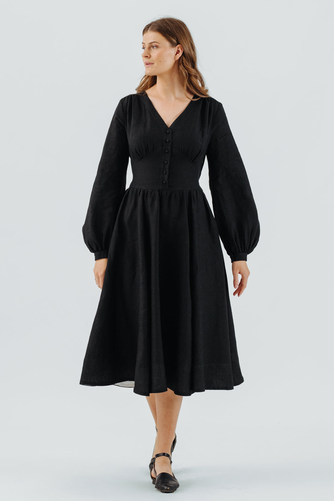 Diane Dress, Long Sleeve, Black Pansy#color_black-pansy