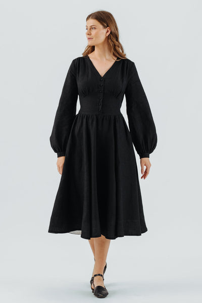 Diane Dress, Long Sleeve, Black Pansy#color_black-pansy