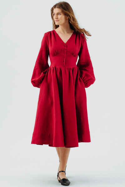 Diane Dress, Long Sleeve, Red Poppy#color_red-poppy