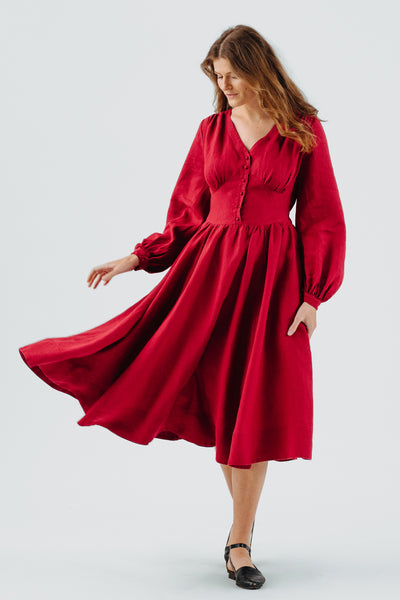 Diane Dress, Long Sleeve, Red Poppy#color_red-poppy