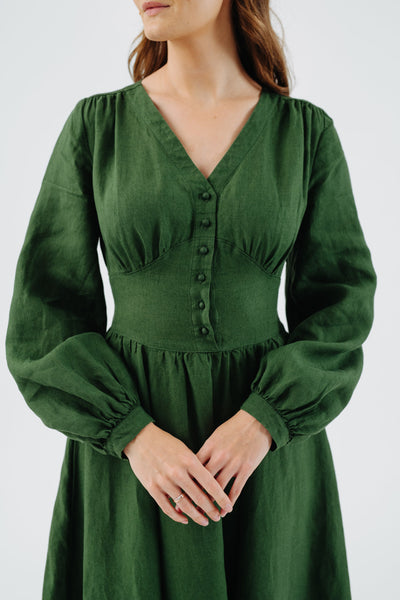 Diane Dress, Long Sleeve, Emerald Green#color_emerald-green