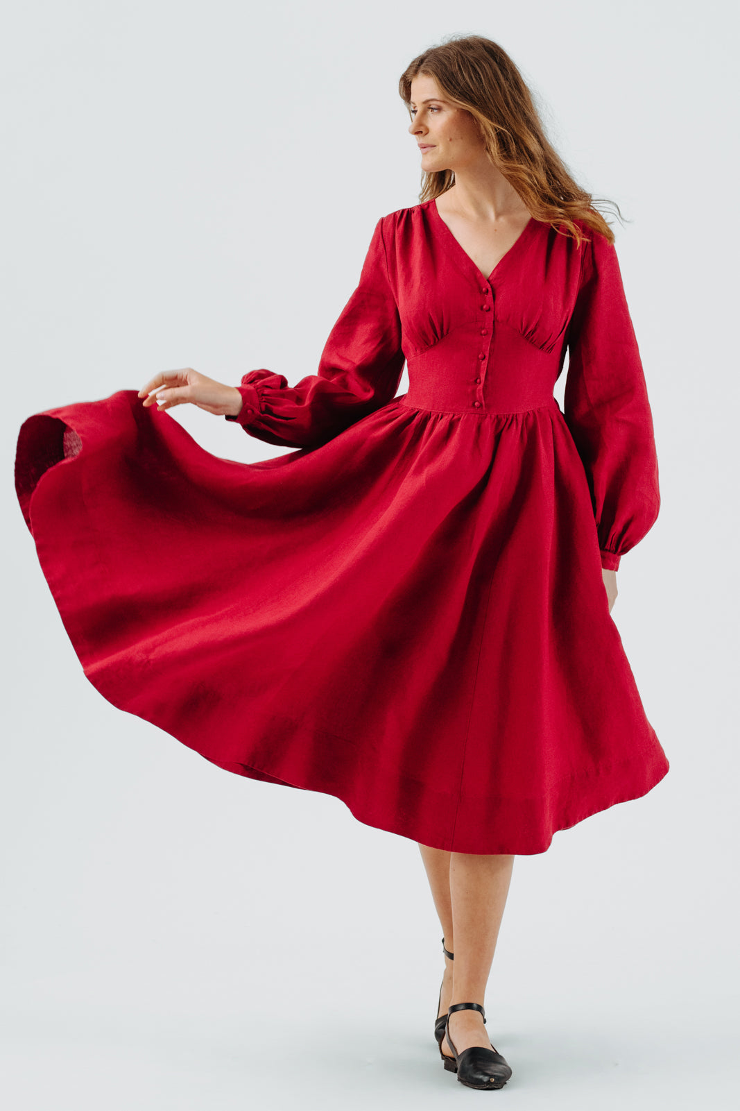 Diane Dress, Long Sleeve, Red Poppy#color_red-poppy