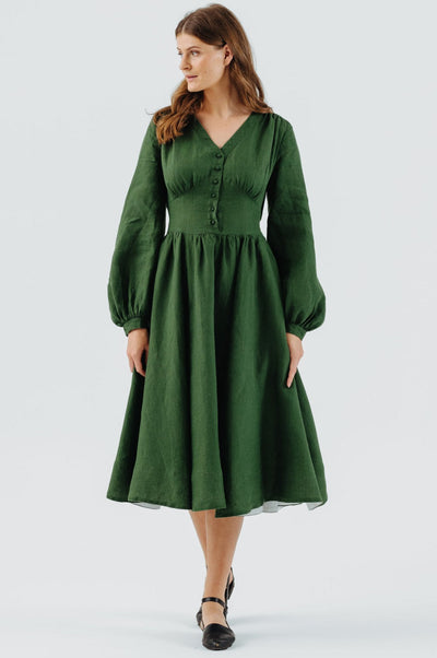 Diane Dress, Long Sleeve, Emerald Green#color_emerald-green