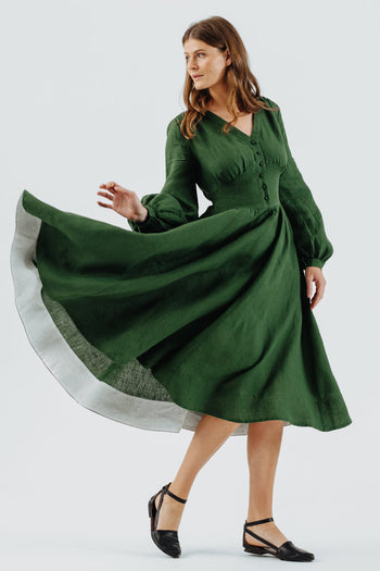 Diane Dress, Long Sleeve, Emerald Green#color_emerald-green