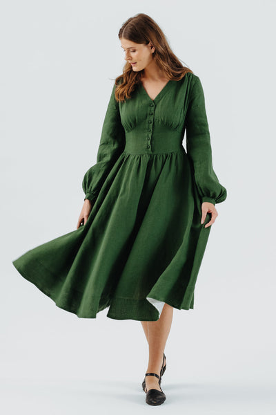 Diane Dress, Long Sleeve, Emerald Green#color_emerald-green