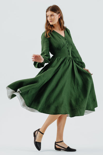 Diane Dress, Long Sleeve, Emerald Green#color_emerald-green